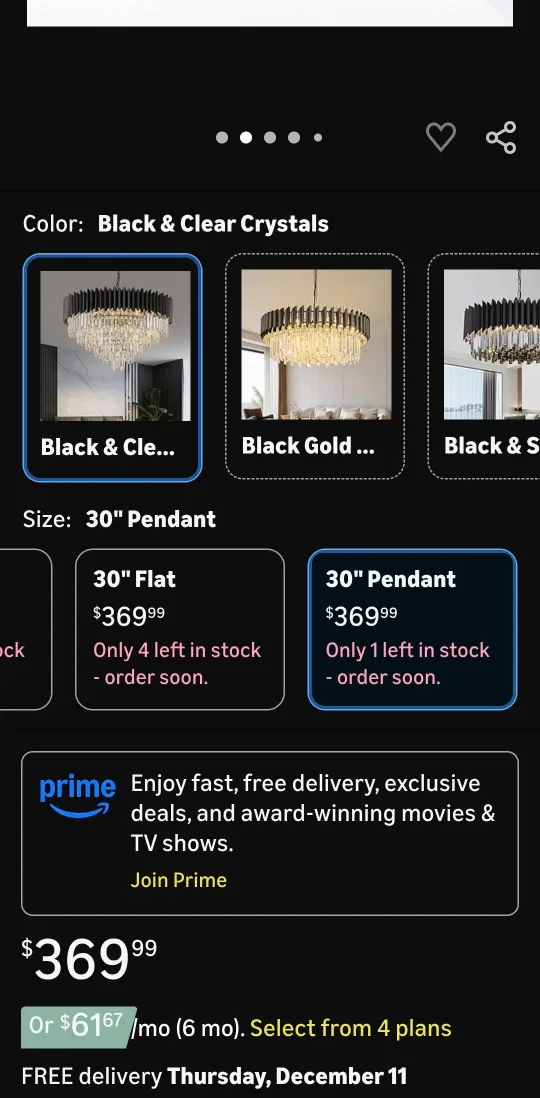 New 30" Black & Clear Crystals Pendant Light image indicator(9)