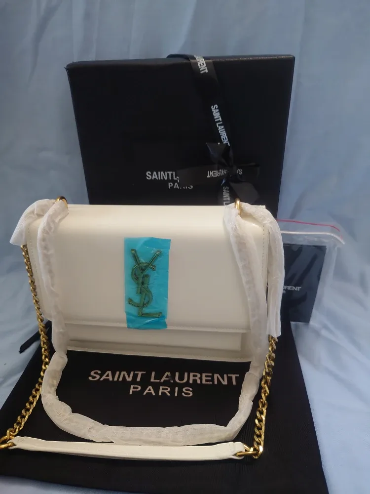 Saint Laurent White Leather Chain Wallet, New!