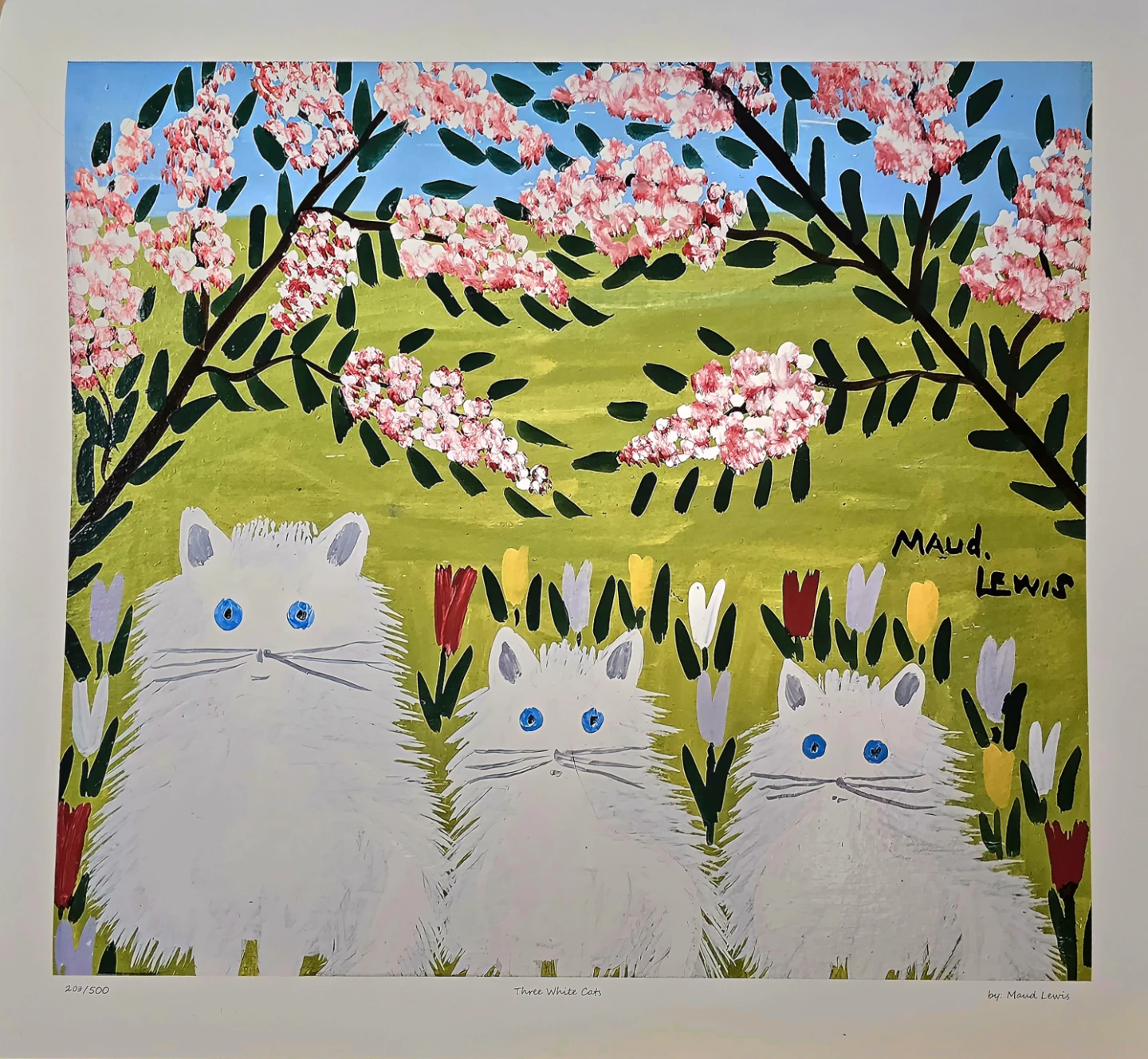 Three White Cats ny Maud Lewis lithograph