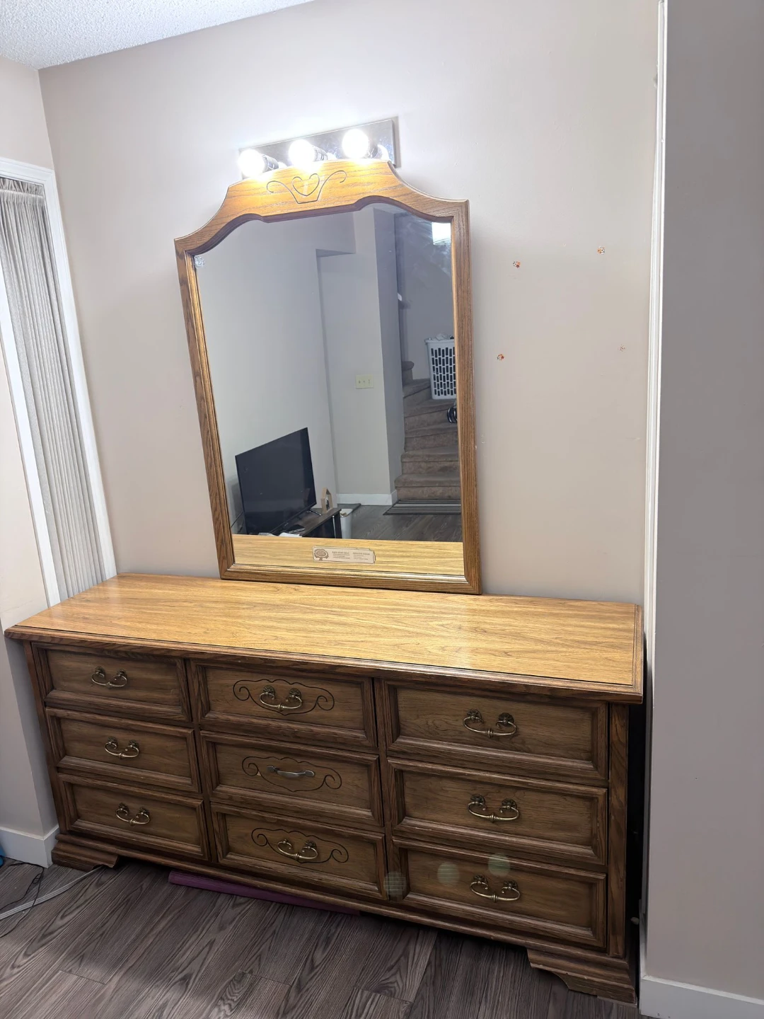 Solid Wood Dresser with Mirror - 9 drawers