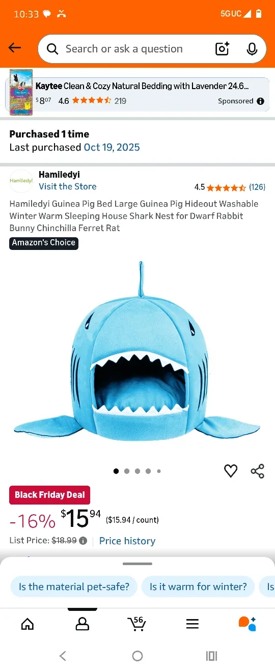 Hamiledyi Guinea Pig Shark Bed