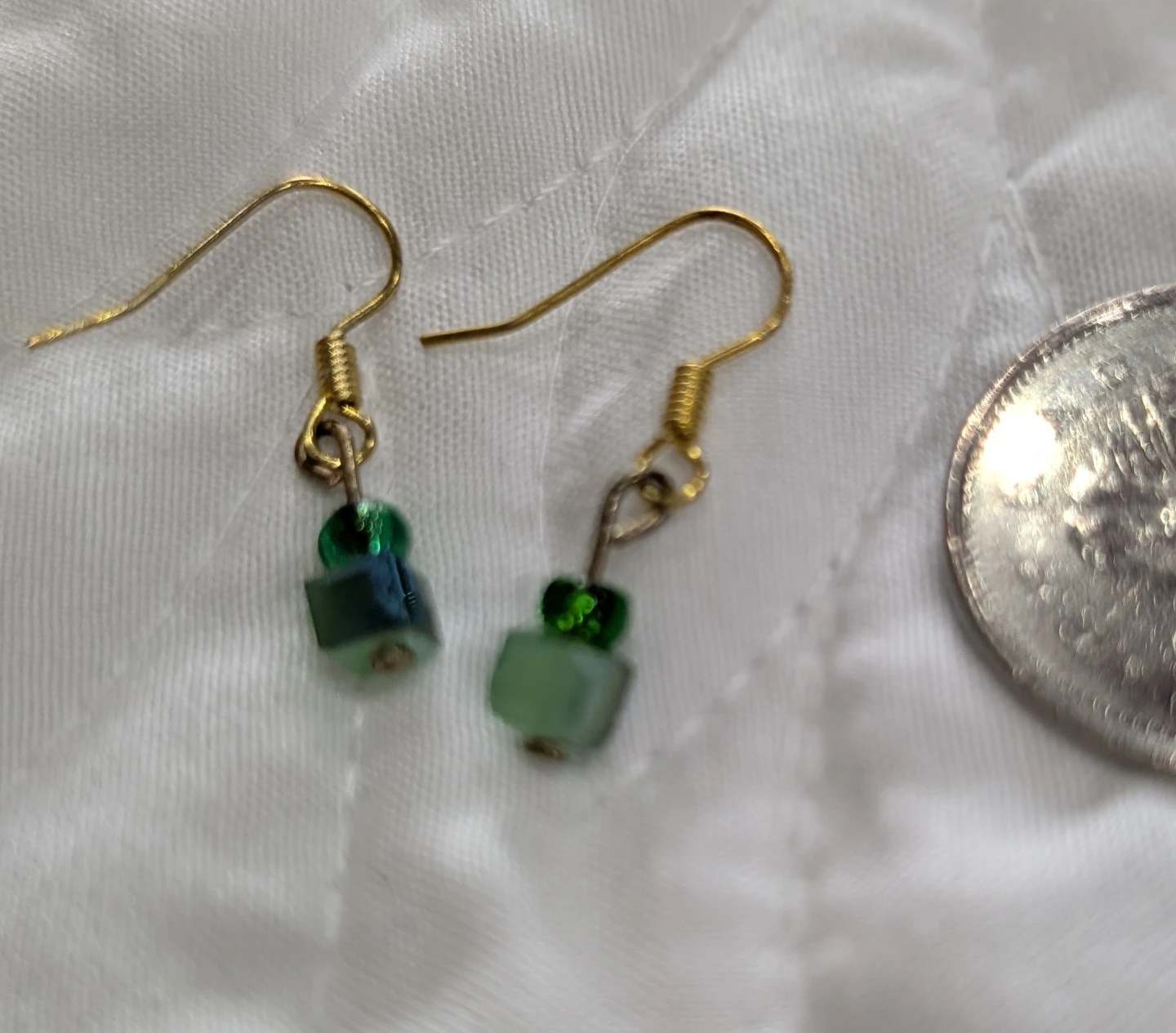 Handmade Green Beaded Drop Earrings
