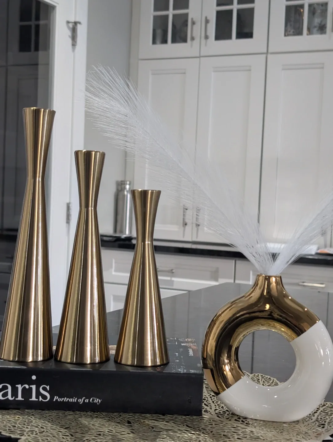 Gold Candle Holders & Decorative Vase Set