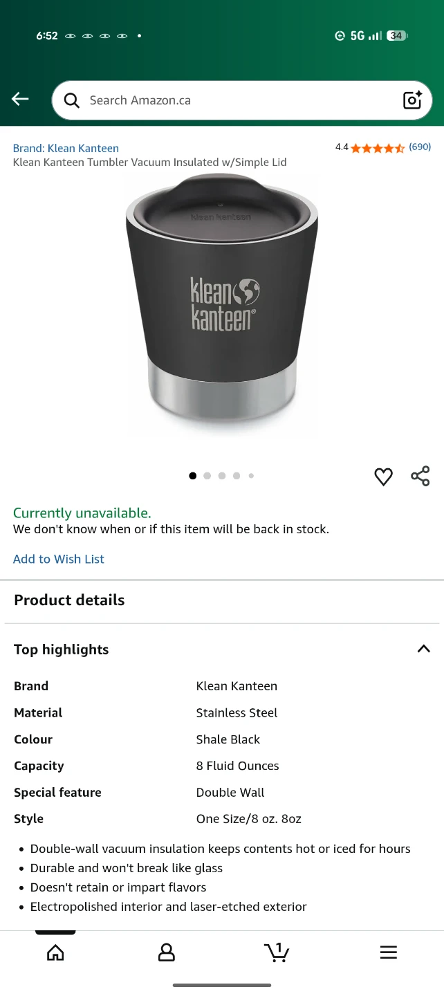 KLEAN KANTEEN Vacuum Insulated tumblers w lids 8oz Shale Black - photo 3