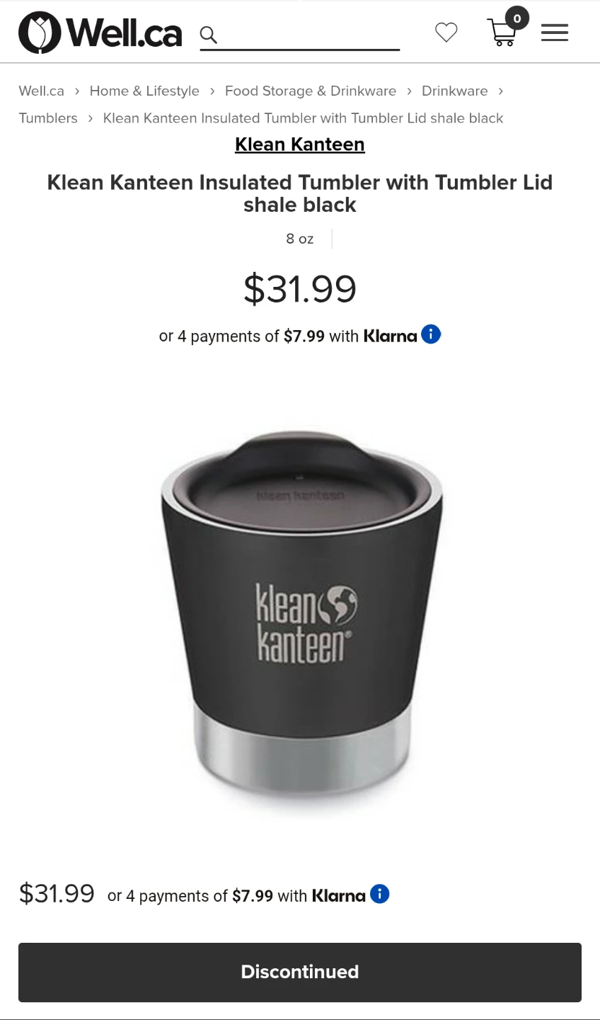 KLEAN KANTEEN Vacuum Insulated tumblers w lids 8oz Shale Black