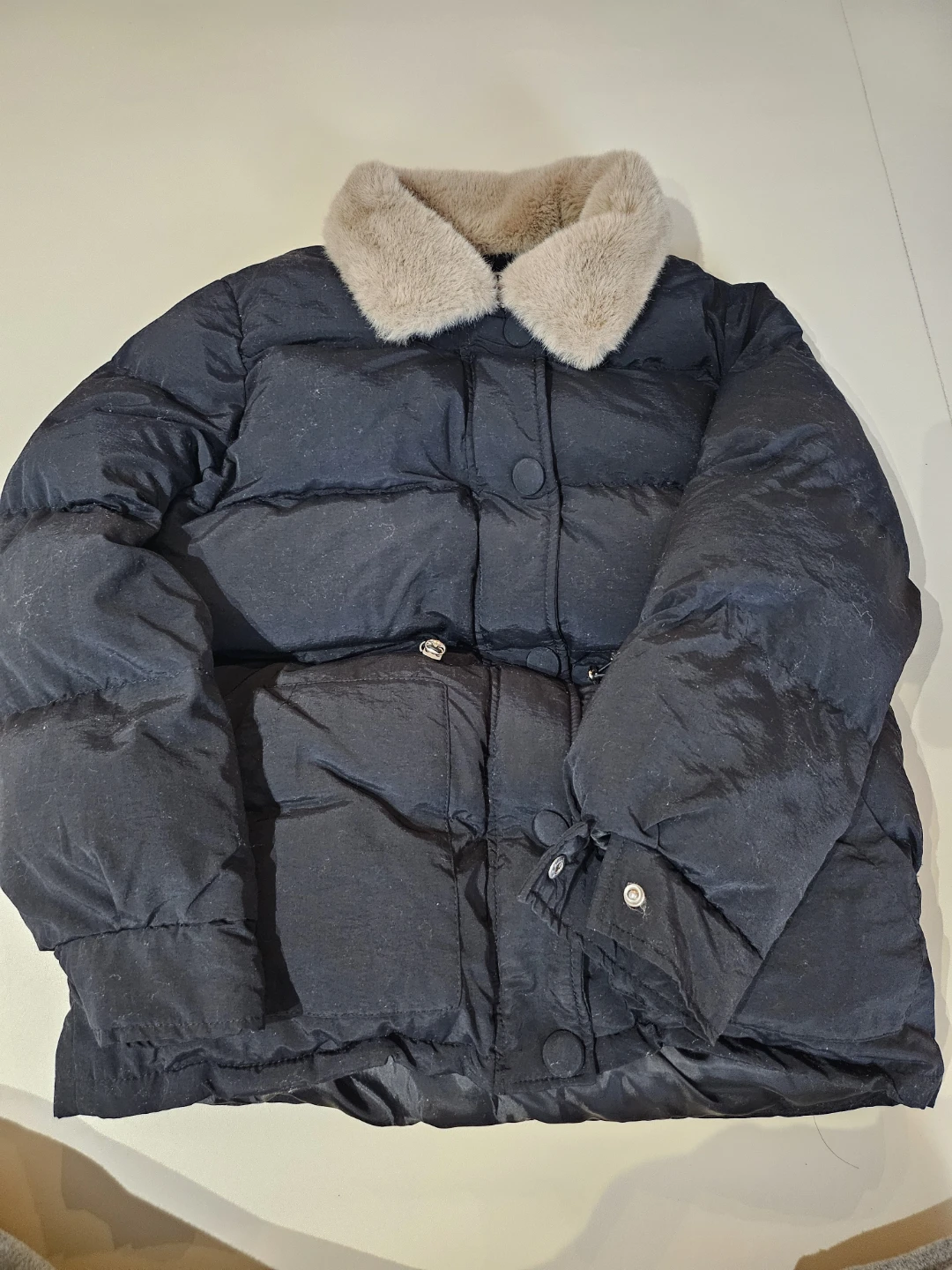 Black Puffer Jacket with Fur Collar