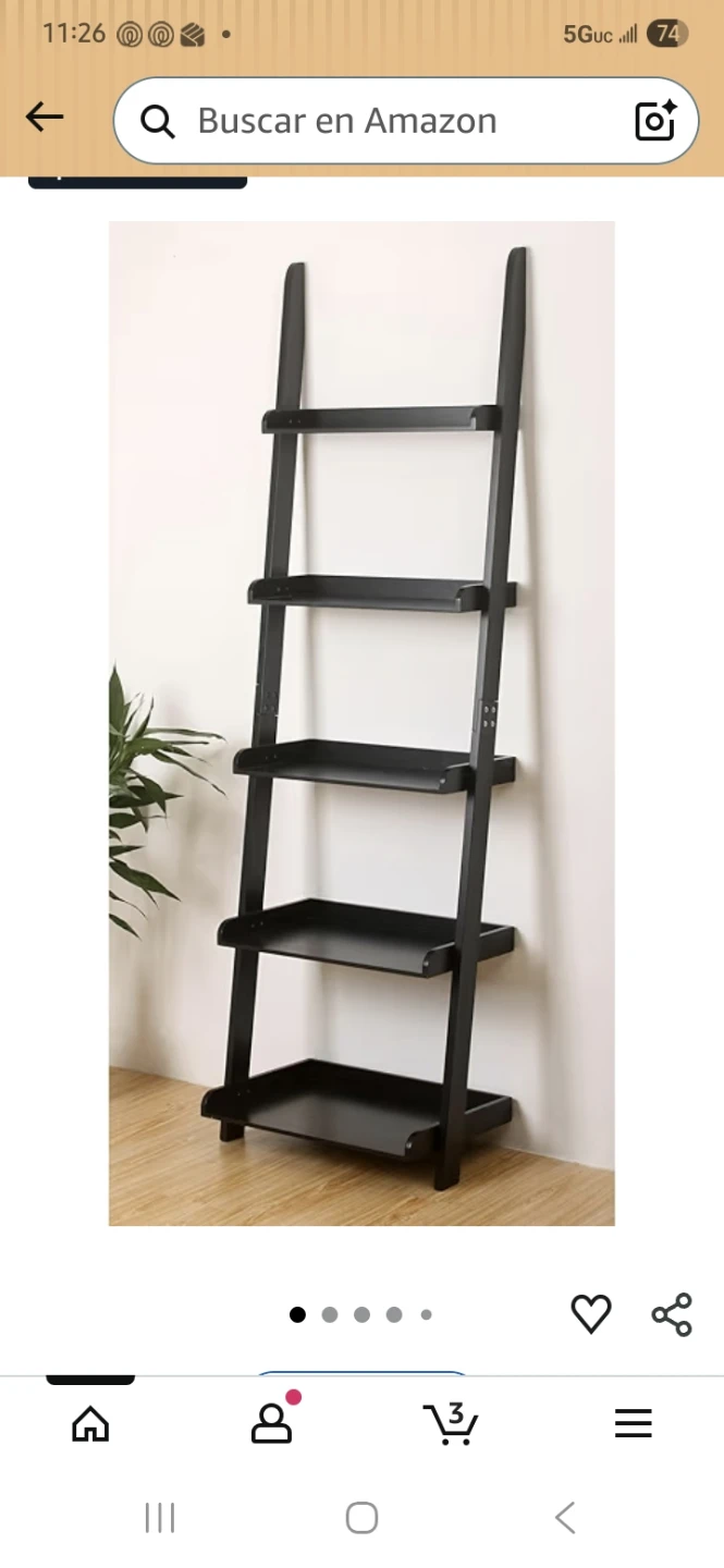 Black Ladder Shelf - 5 Tier Bookcase