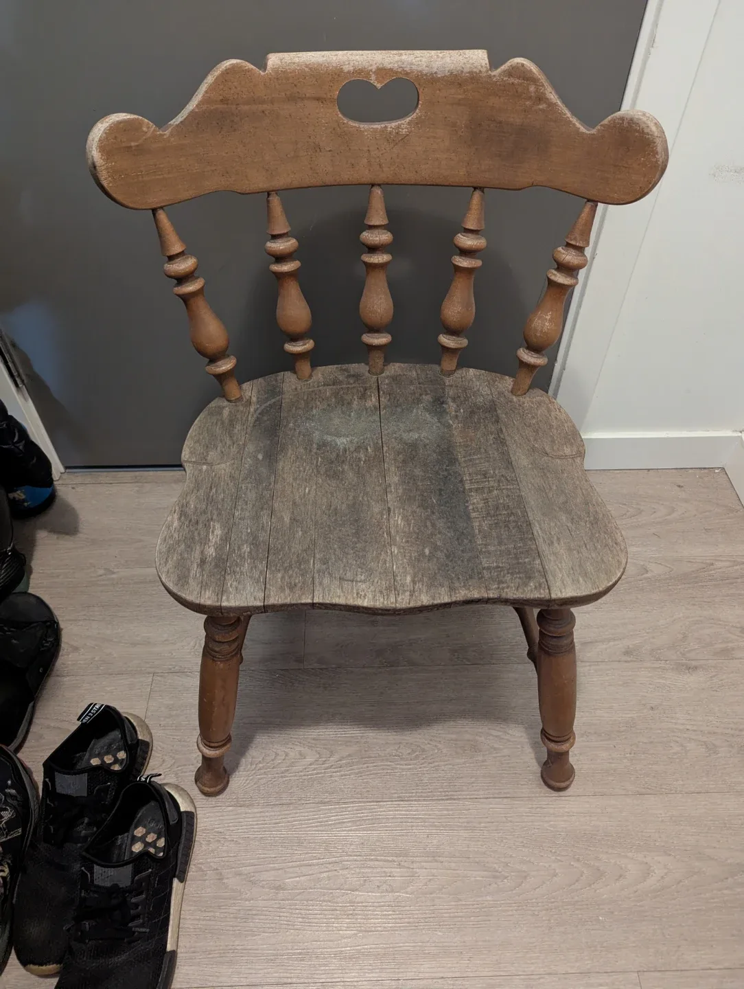 Solid oak chairs, three in total. image indicator(2)