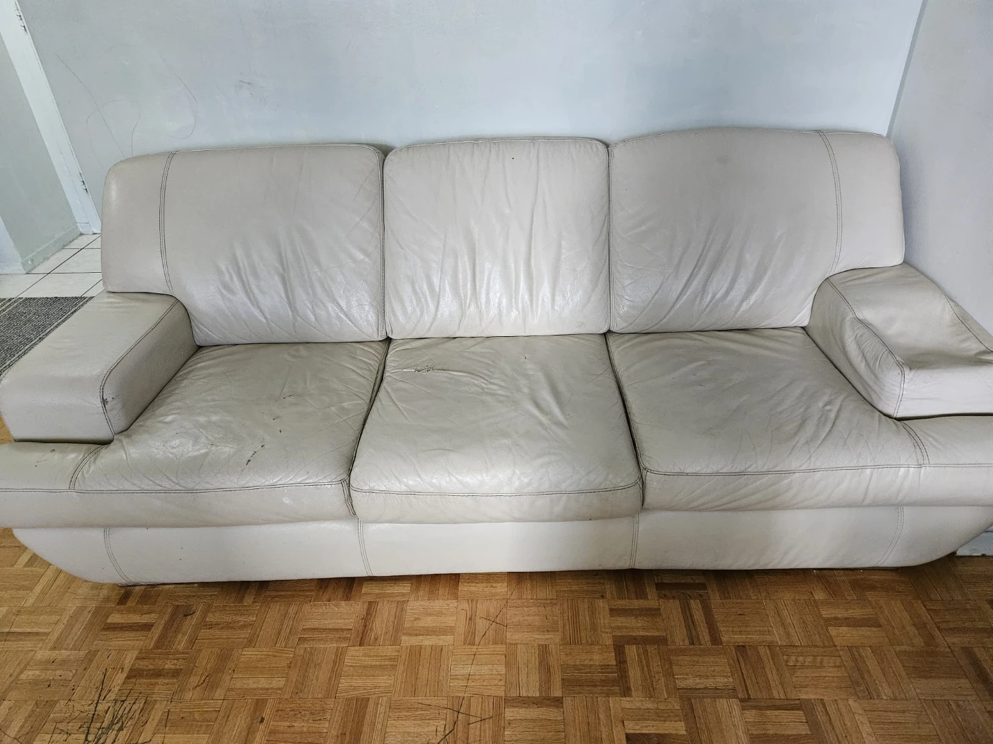 White Leather 3-Seater Sofa
