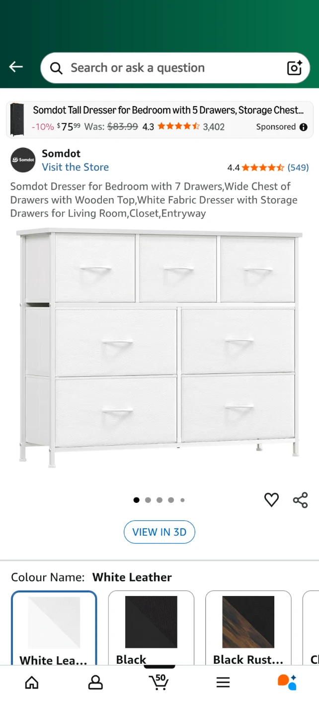 Somdot Tall Dresser - White Leather Finish