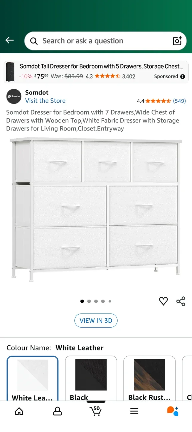 Somdot Tall Dresser - White Leather Finish