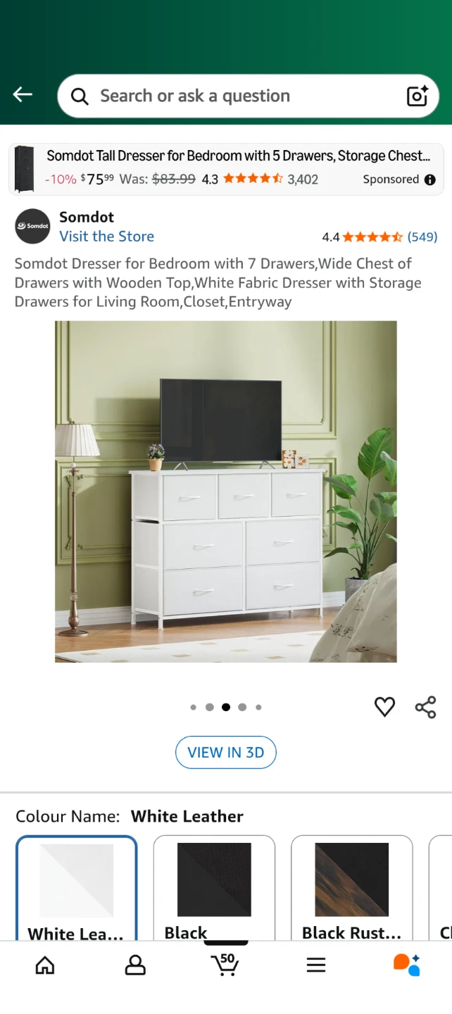 Somdot Tall Dresser - White Leather Finish - photo 2