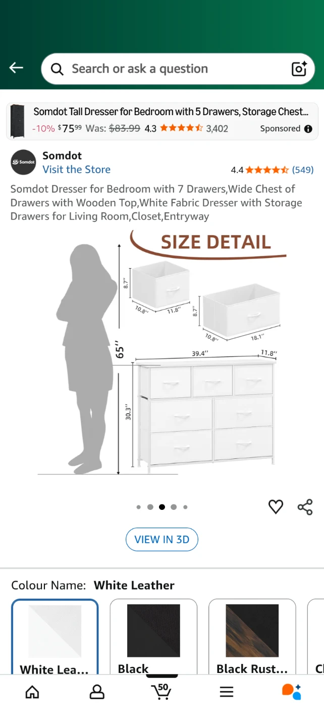 Somdot Tall Dresser - White Leather Finish - photo 3
