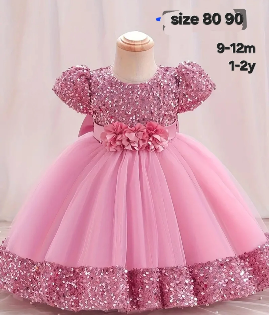 Pink Sequin Baby Dress (9-12m, 1-2y)