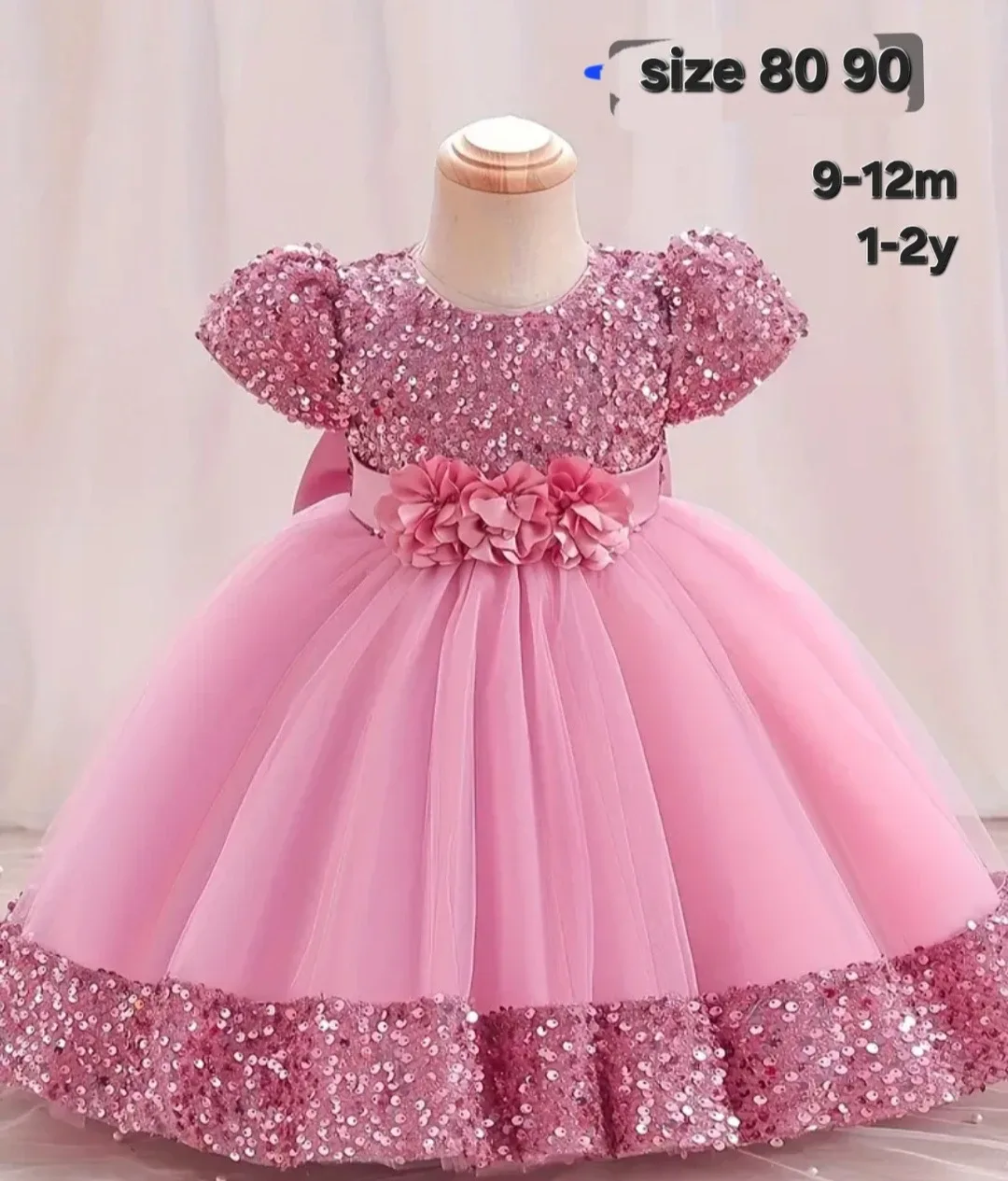 Pink Sequin Baby Dress (9-12m, 1-2y)