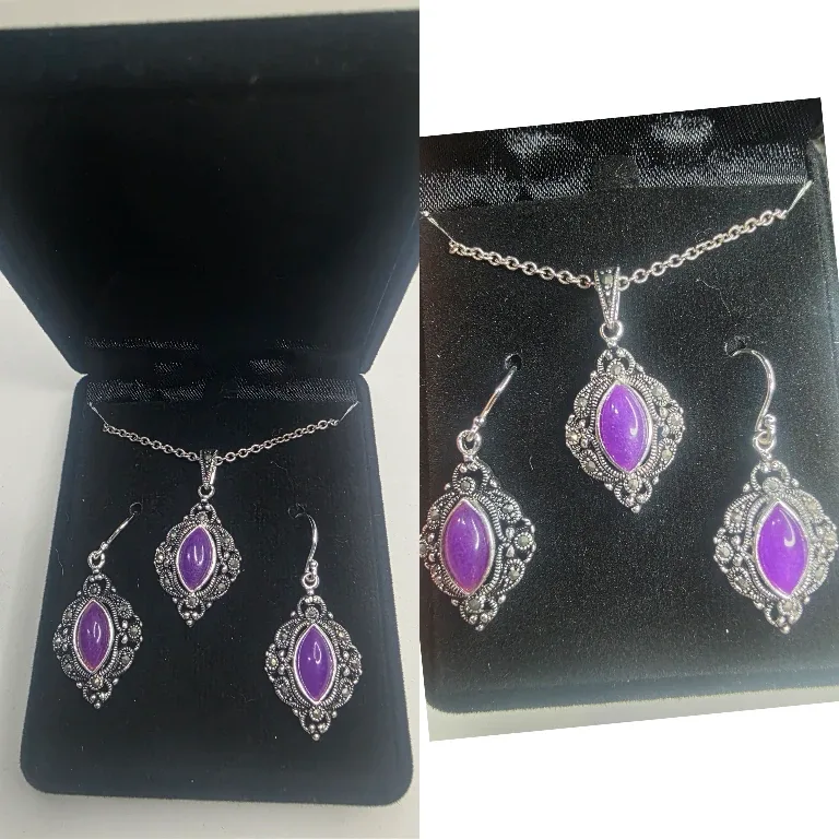 Necklace & Earrings Set, Purple Stone