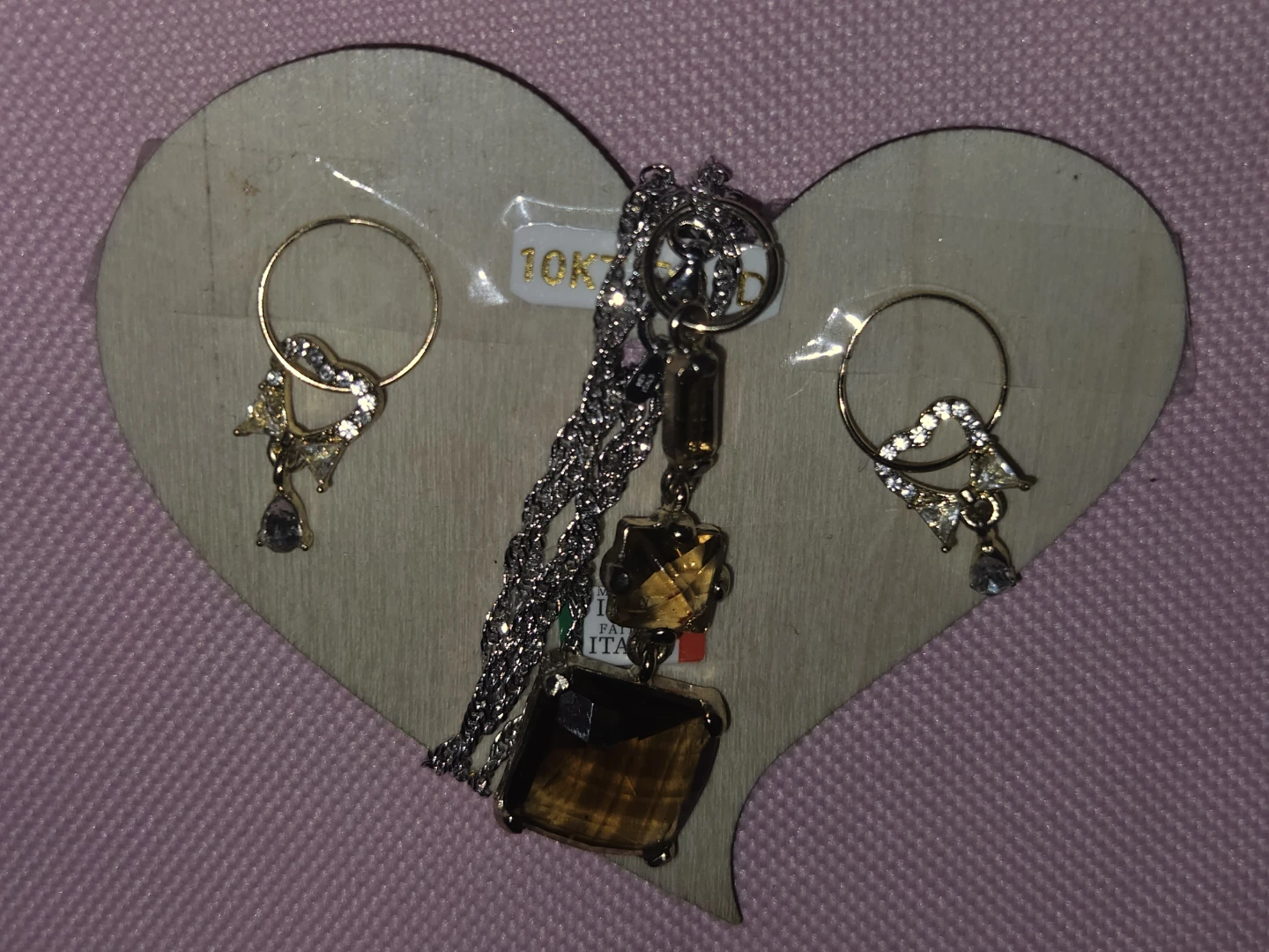 10KT Gold Earrings & Silver Necklace with Pendant Set