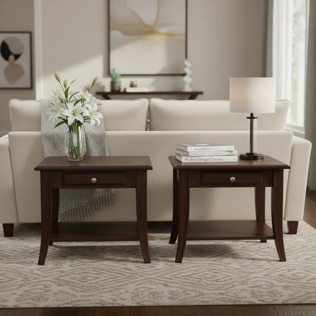 2 Dark Brown Wood End Tables