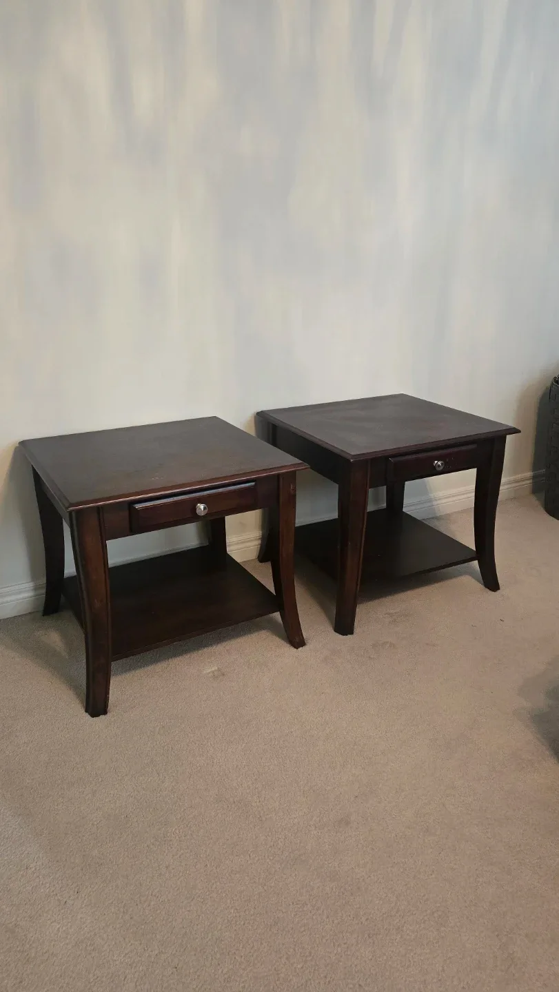 2 Dark Brown Wood End Tables image indicator(2)