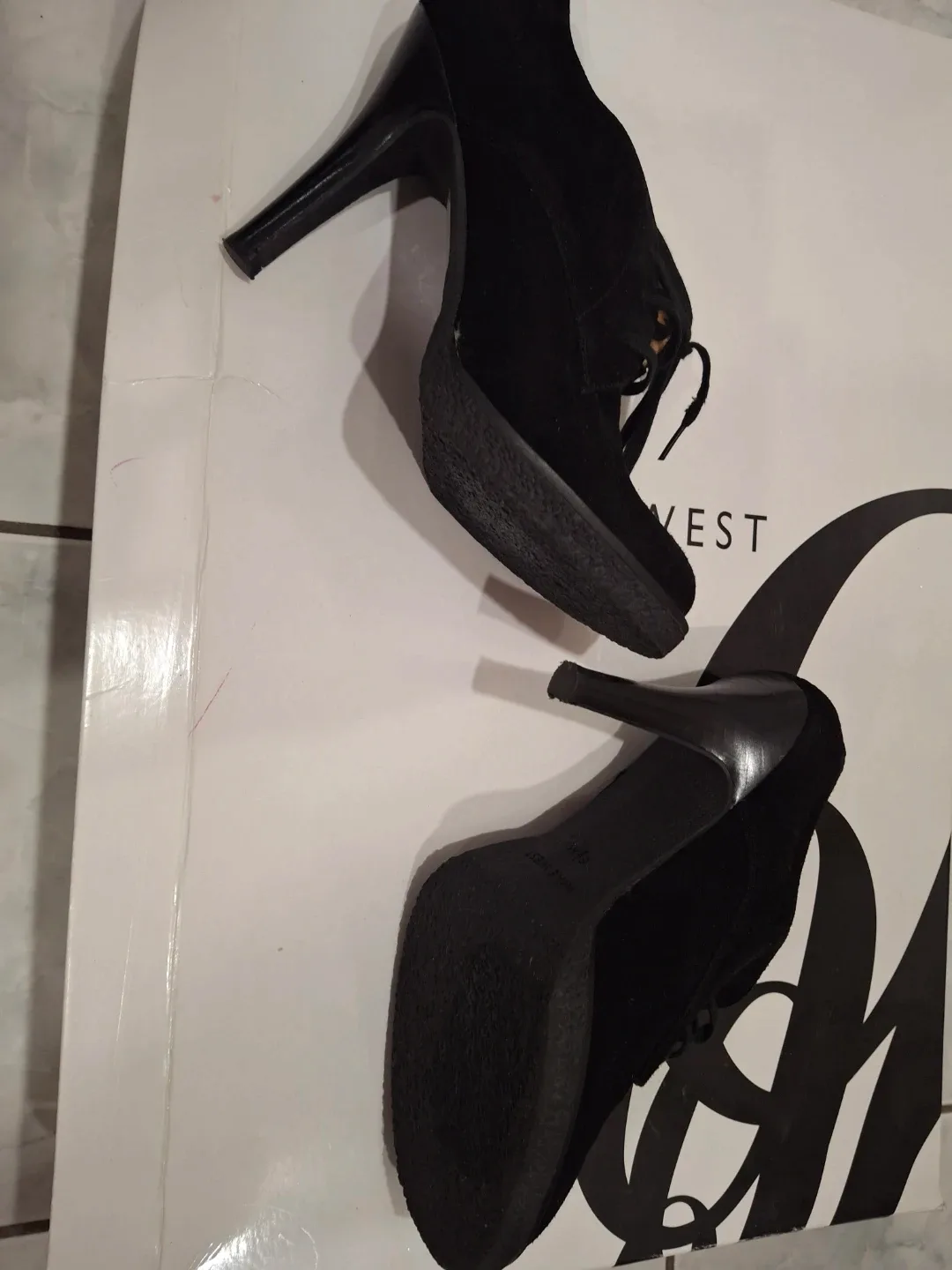 Nine West Black Suede Heeled Booties - Size 8.5