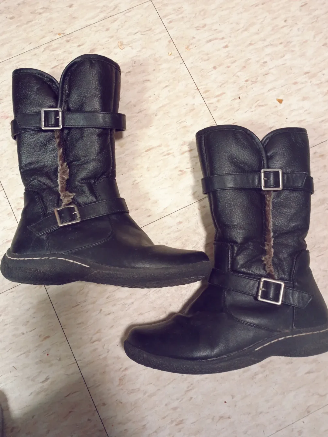 Black Leather Boots with Buckle Detail