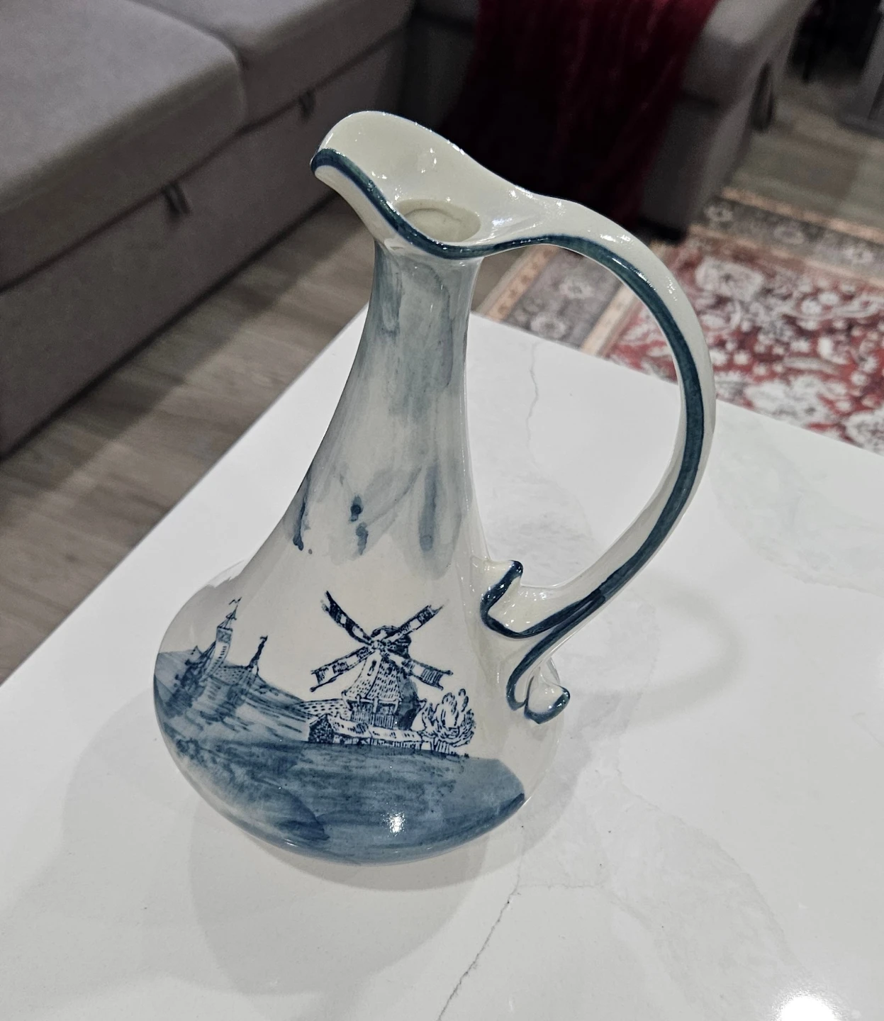 Vintage Delft Blue Ceramic Pitcher with Windmill Design - photo 4