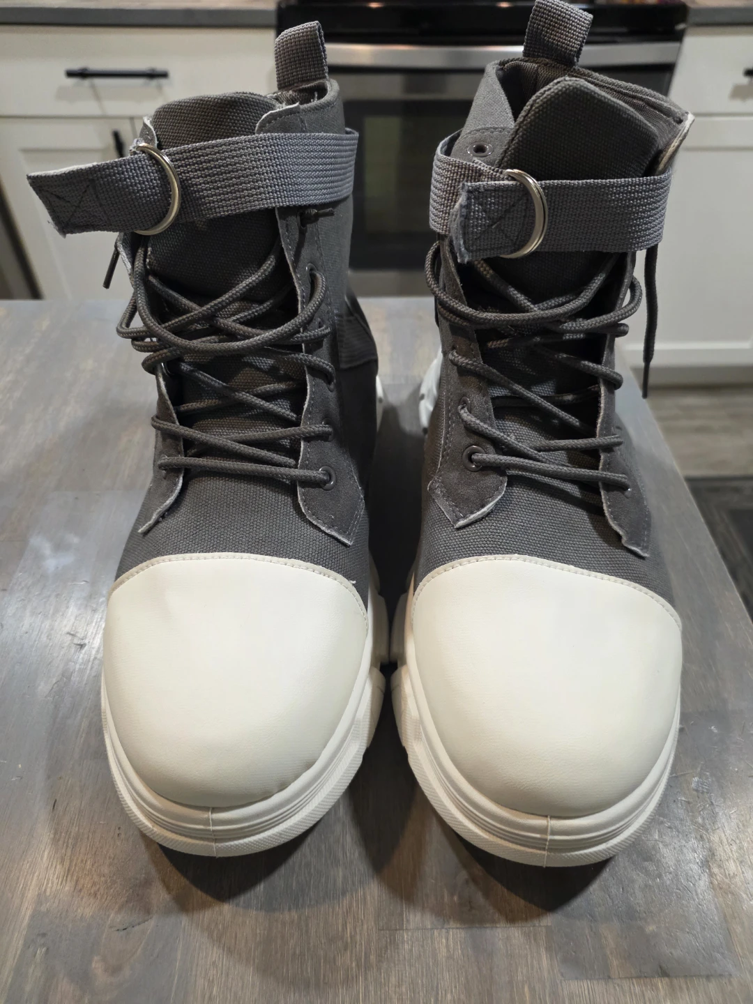 Coolbrat Grey & White high ankle Canvas shoes- Size 48