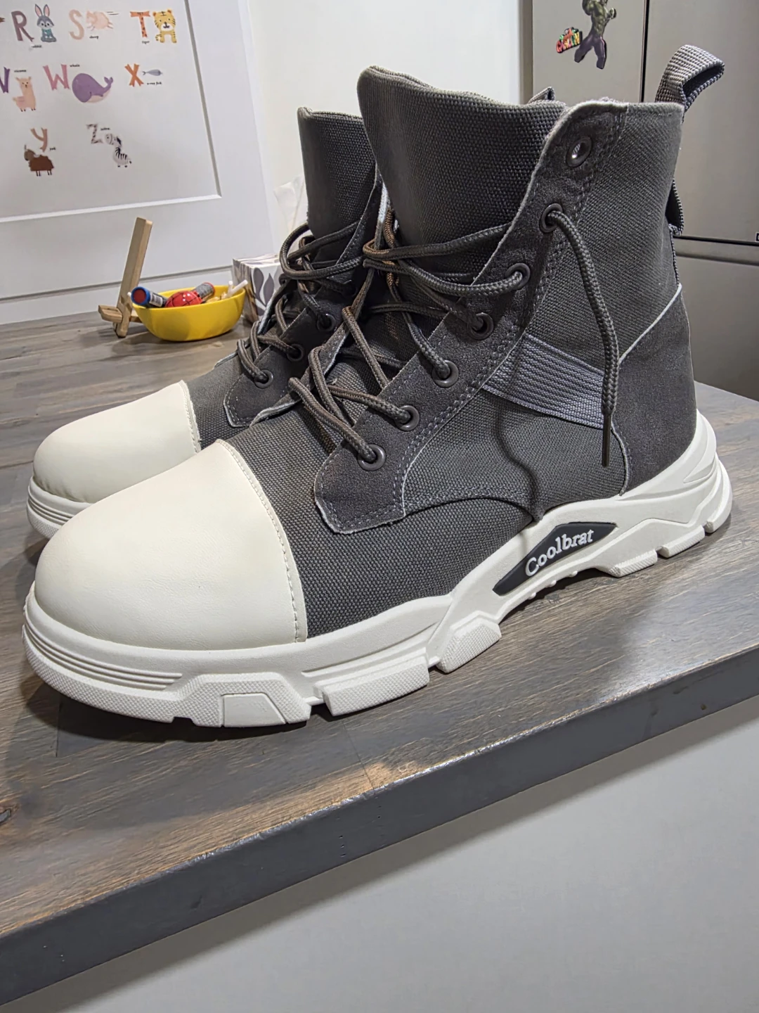 Coolbrat Grey & White high ankle Canvas shoes- Size 48 - photo 5