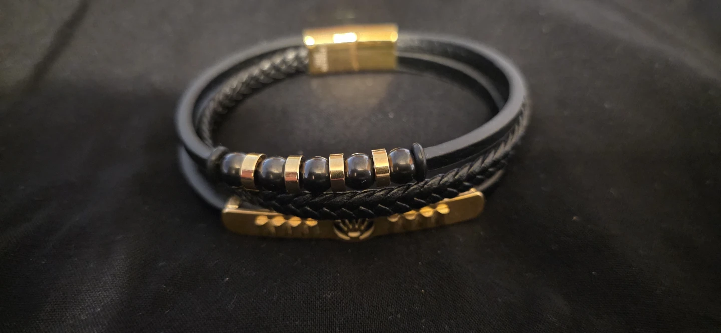 Rolex Style Black Leather Bracelet