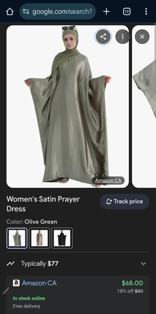 Women's Satin Prayer Dress - Olive Green