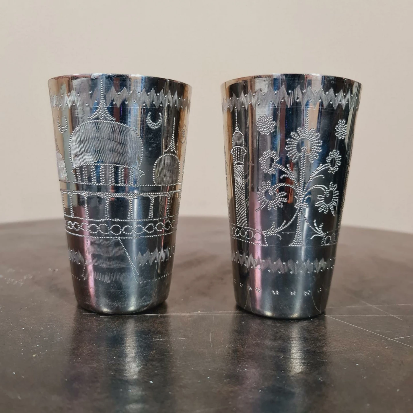 Etched Silver Drinking Glasses - Set of 2