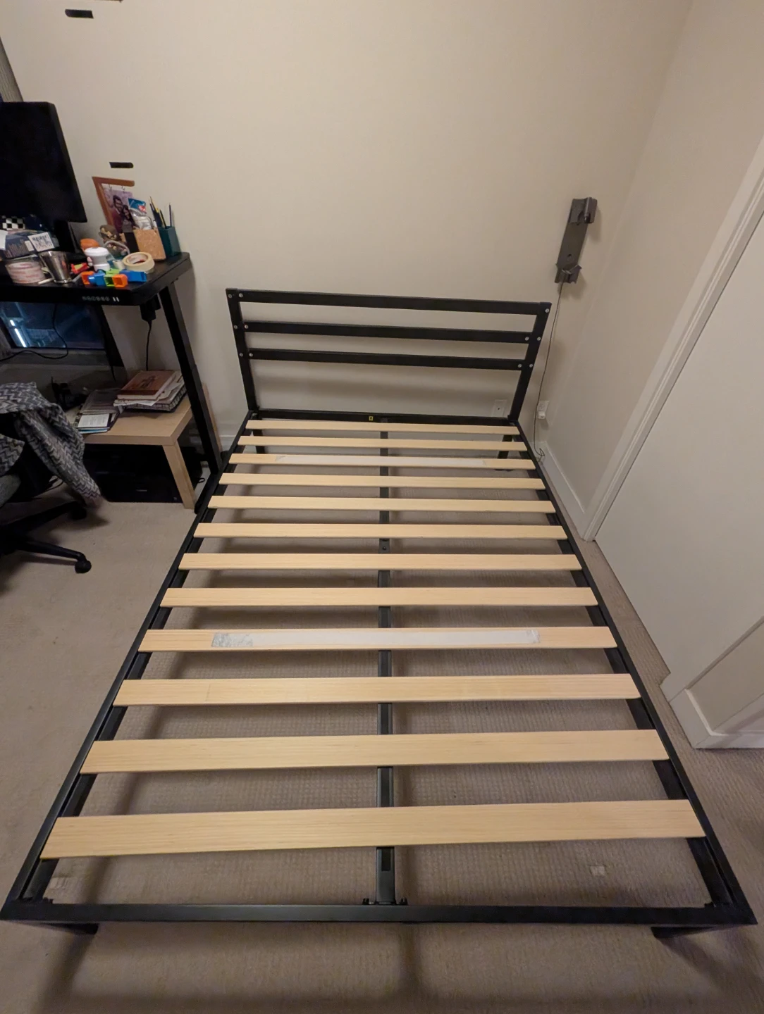 Black Metal Bed Frame with mattress and cover (queen size)