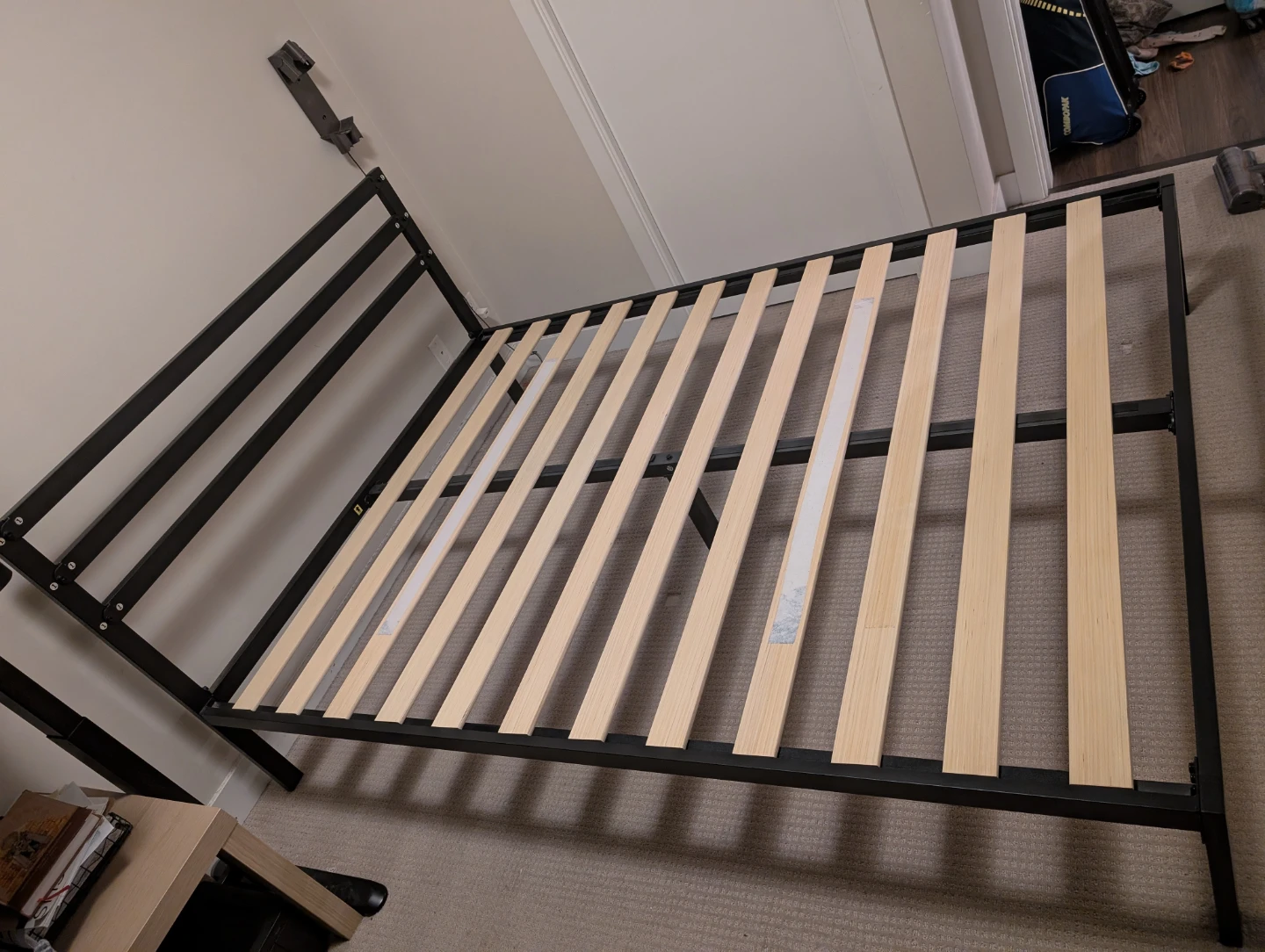 Black Metal Bed Frame with mattress and cover (queen size) - photo 3