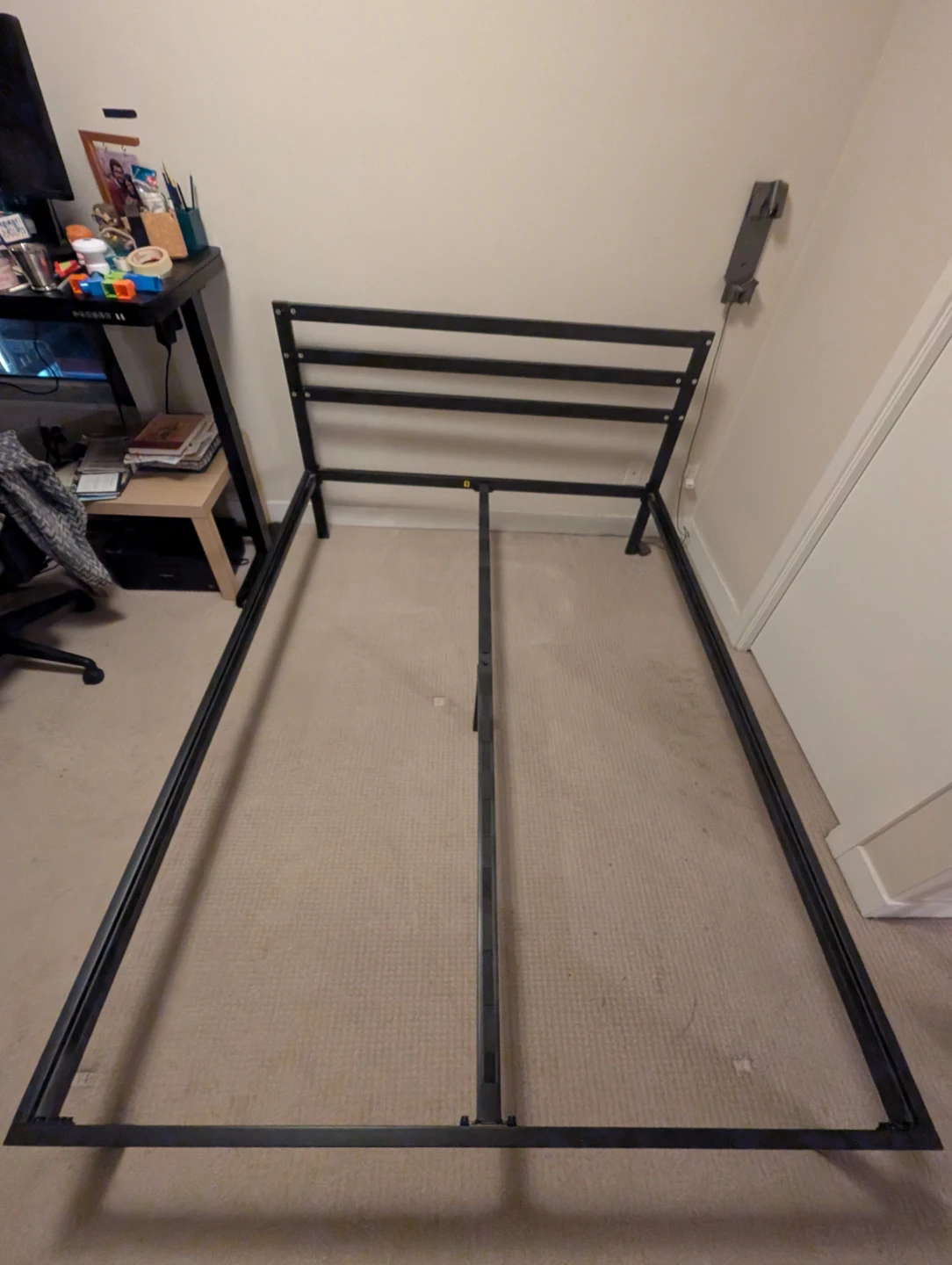 Black Metal Bed Frame with mattress and cover (queen size) - photo 5
