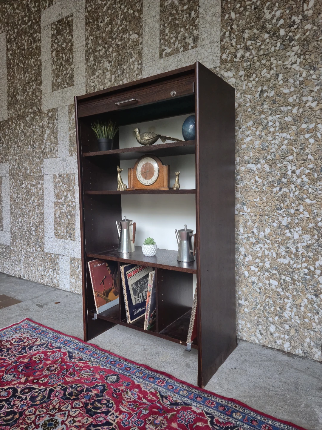 Retro Tambour Door Wooden Bookshelf / Record Stand - photo 2