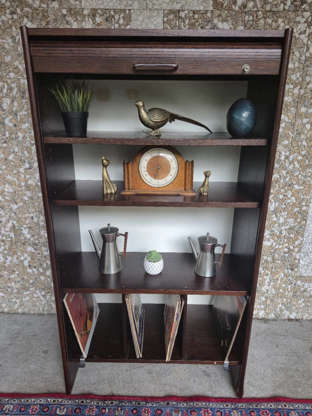Retro Tambour Door Wooden Bookshelf / Record Stand - photo 4