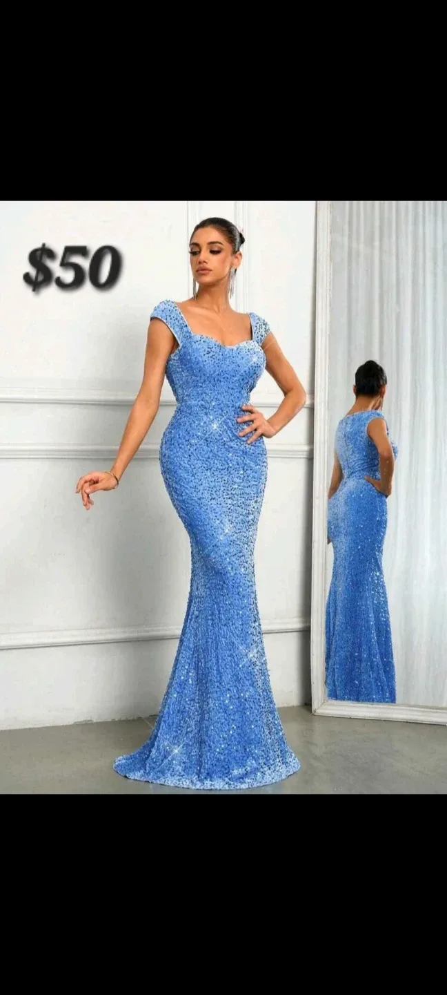 Blue Sequin Evening Gown