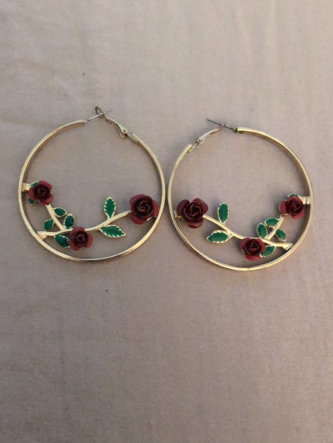 Gold Hoop Earrings with Rose Detail