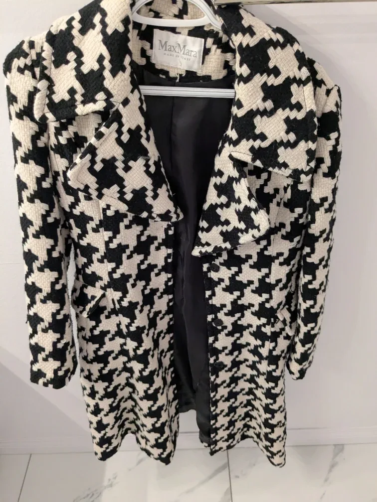 Max Mara Authentic Houndstooth Wool Blend Coat