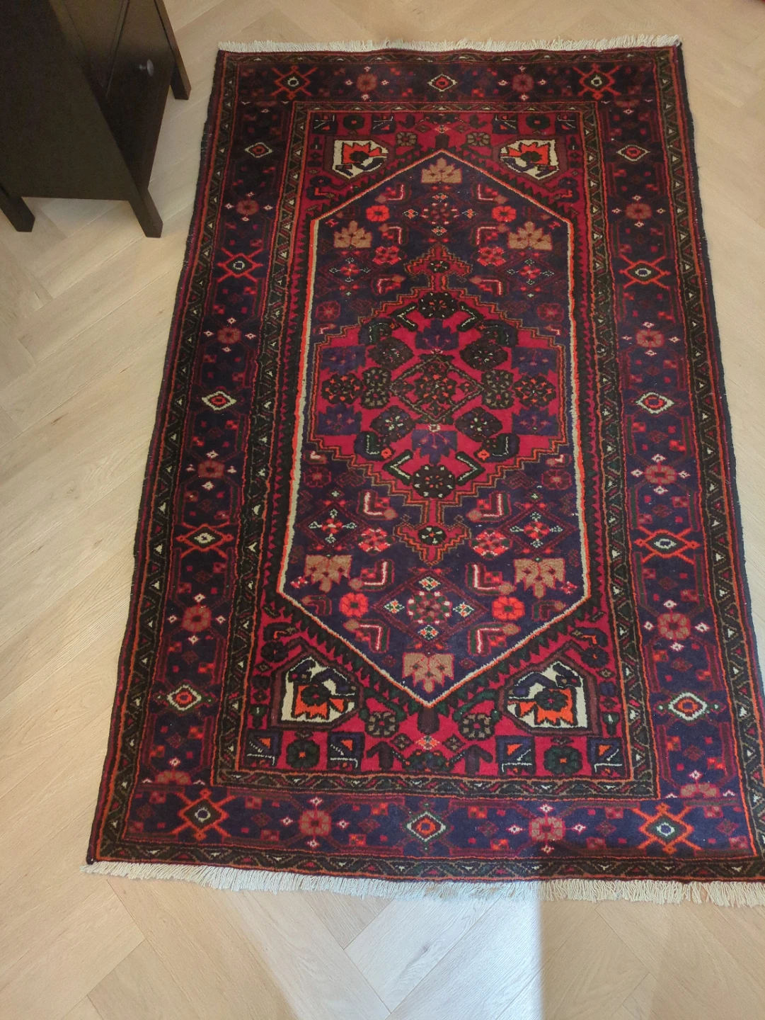 Red & Navy Persian wool Accent Rug