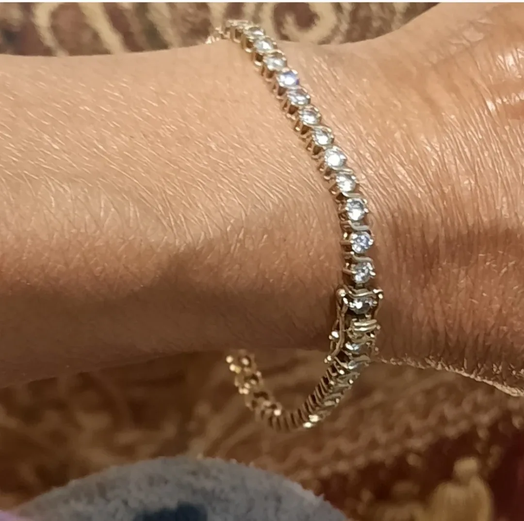 Genuine solid 14k yellow gold CZ tennis bracelet S link