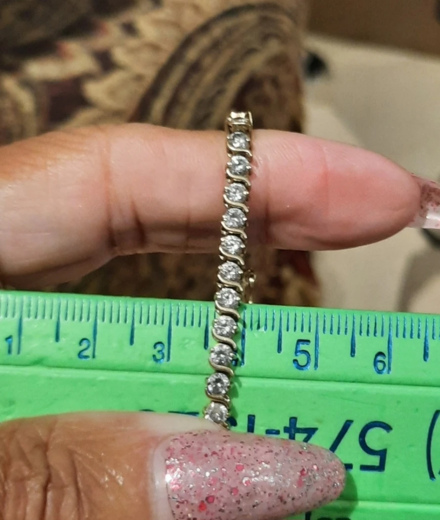 Genuine solid 14k yellow gold CZ tennis bracelet S link - photo 2