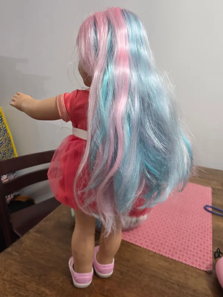 American Girl Doll with Pink Dress & Colorful Hair image indicator(4)