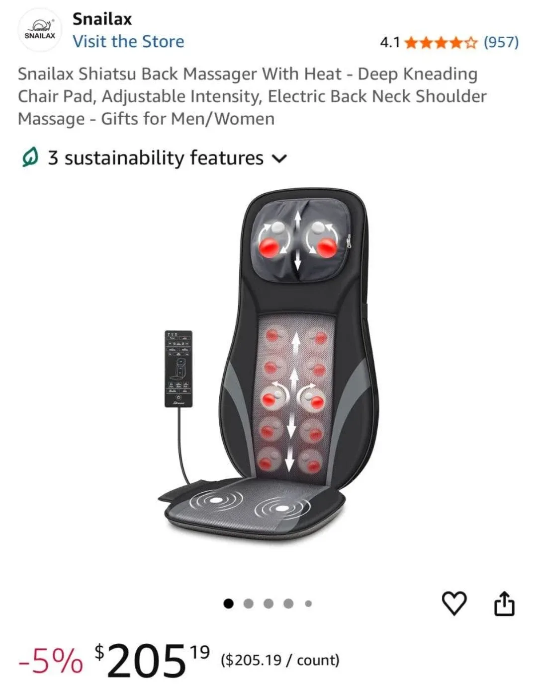 Snailax Shiatsu Back Massager with Heat image indicator(3)