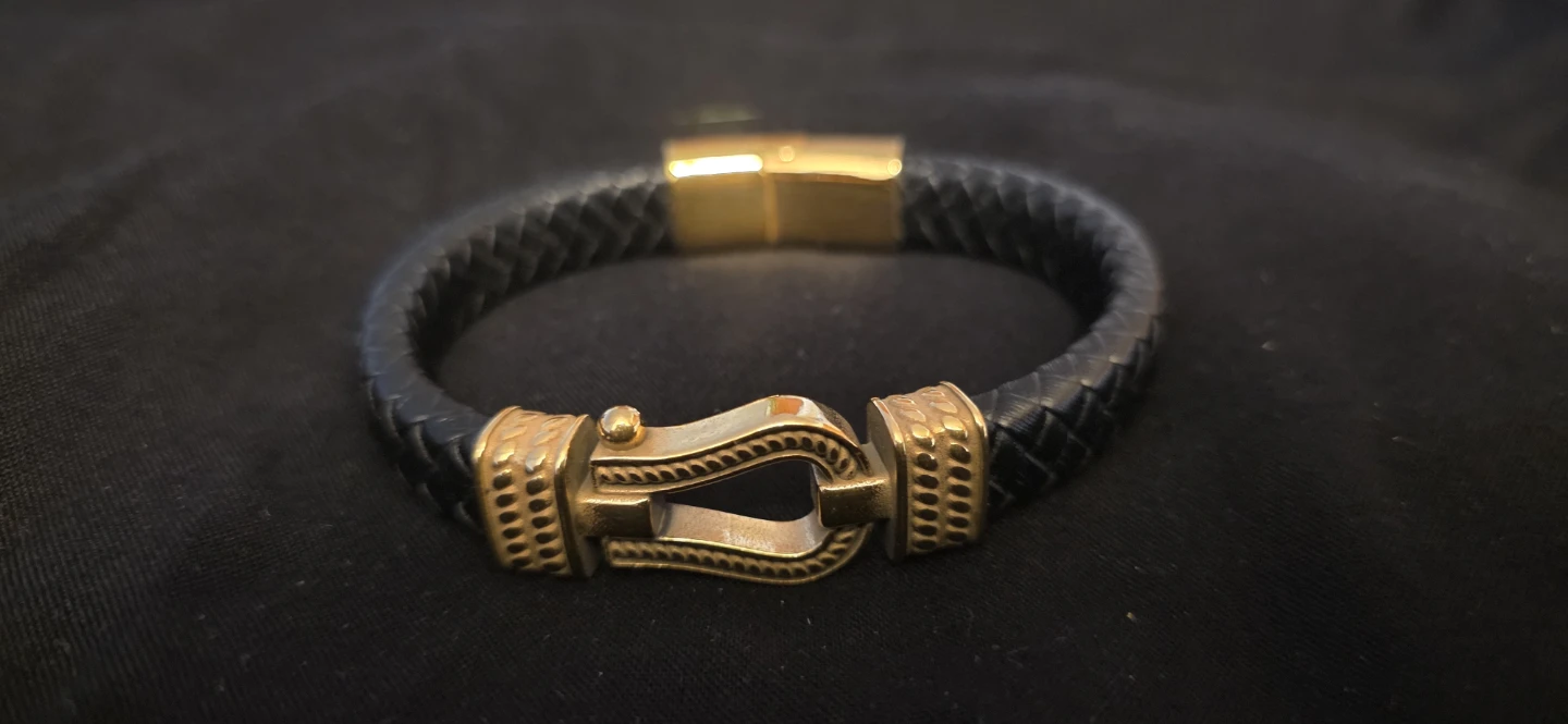 Leather Bracelet - Black & Gold