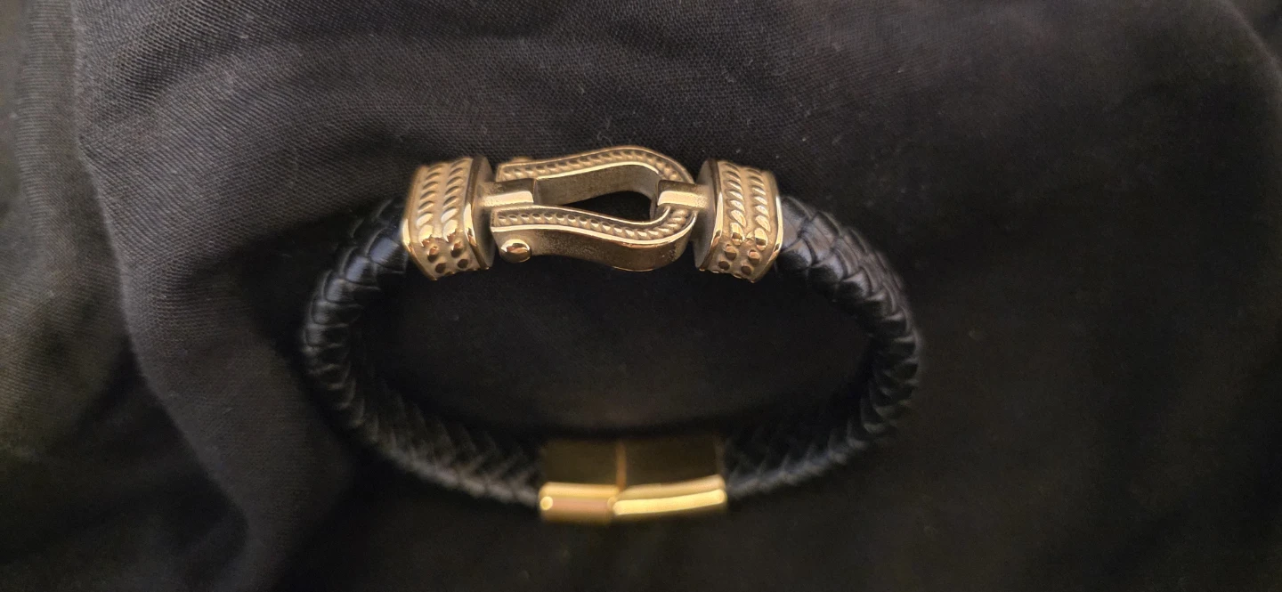 Leather Bracelet - Black & Gold - photo 5