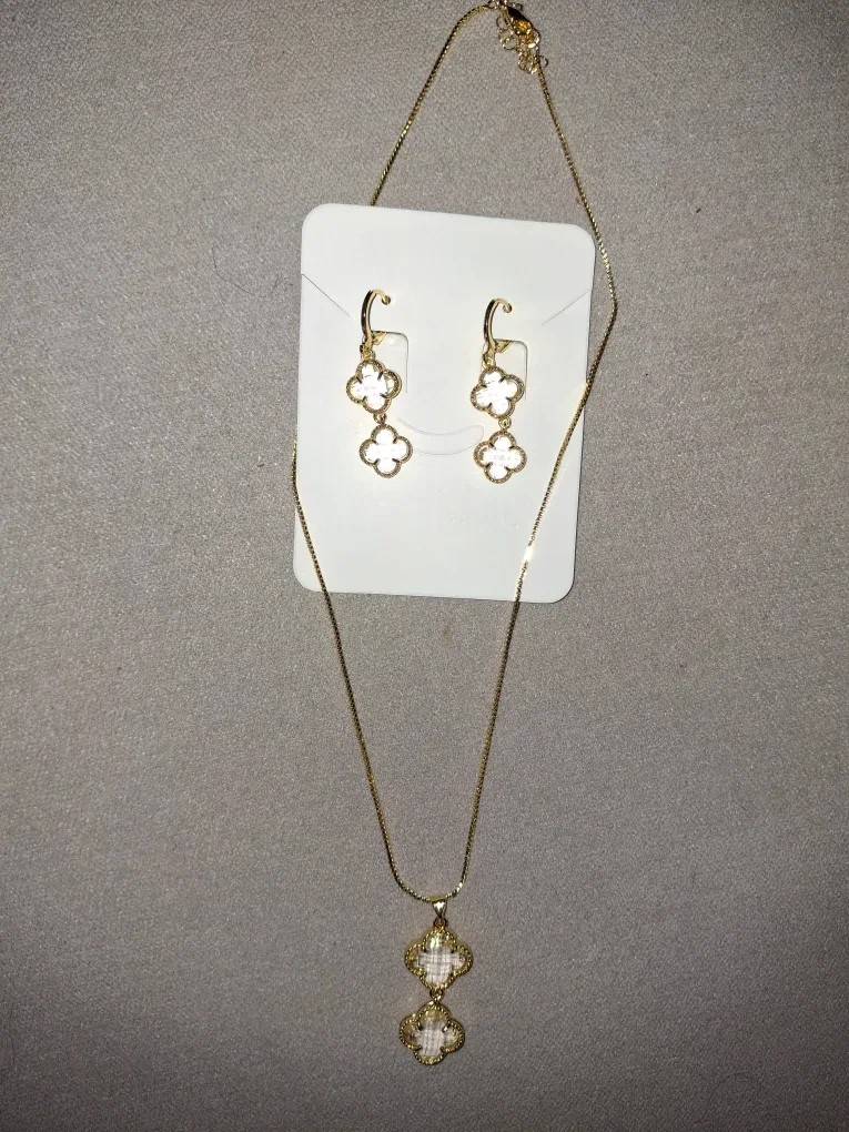 Gold laminated Clover Necklace & Earrings Set