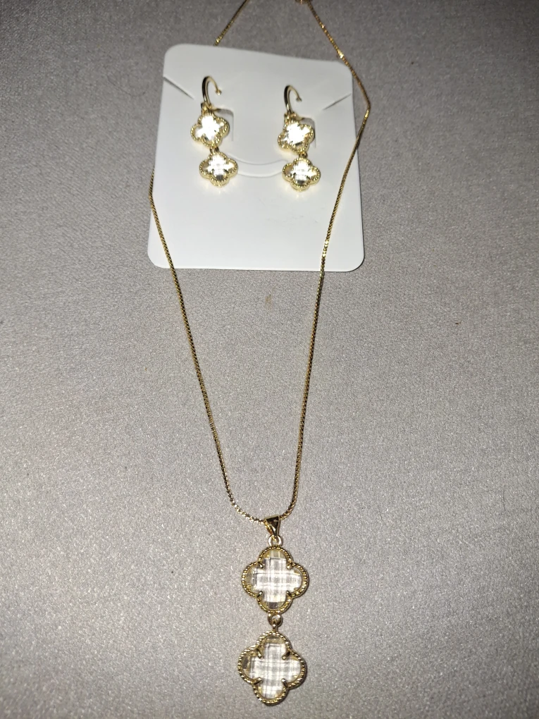 Gold laminated Clover Necklace & Earrings Set - photo 2