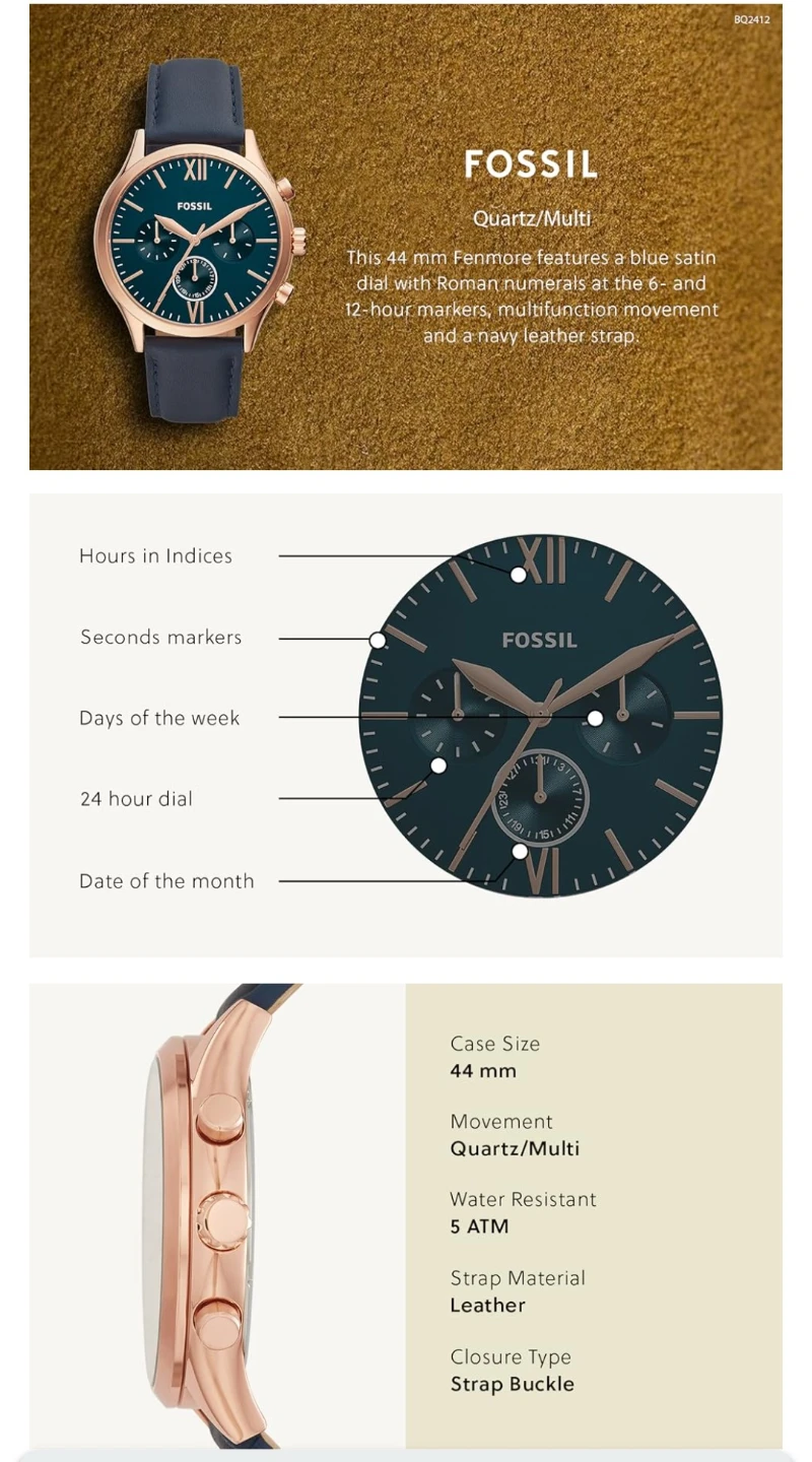 Fossil Fenmore Quartz Multi Navy Leather Watch - photo 4