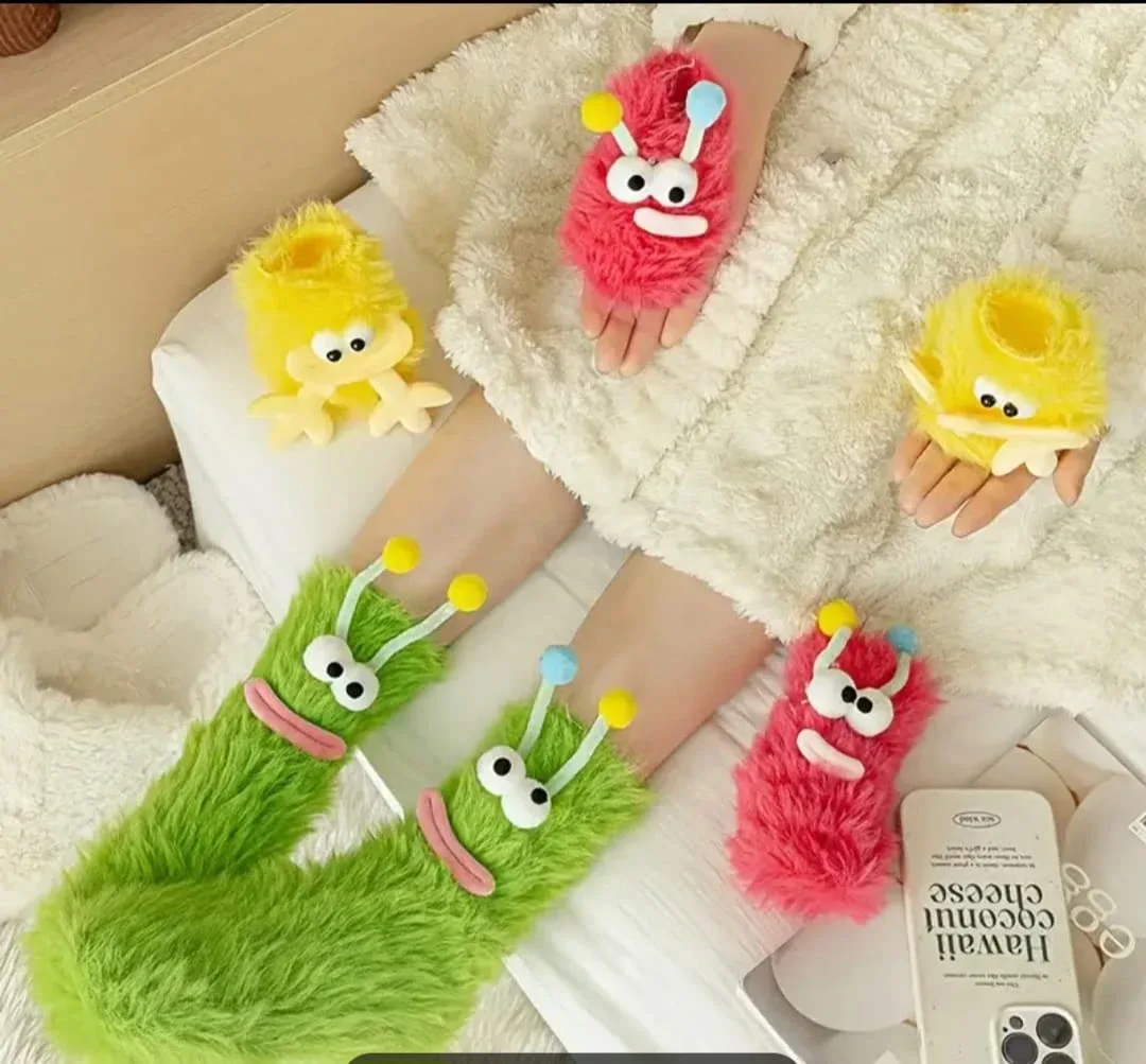 Cute caterpillar Plush Socks - One Size standard image indicator(3)